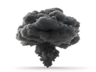 Massive black smoke cloud erupts from industrial site urban landscape digital art dramatic environment aerial view destruction concept
