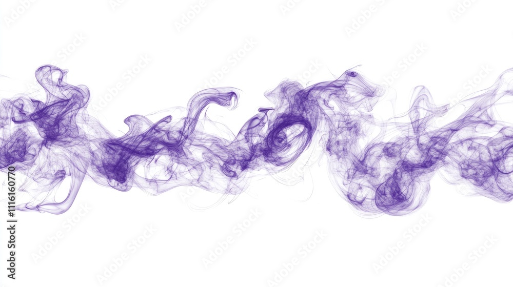 Poster abstract swirling purple smoke trail on a clean white background creating an artistic and ethereal v