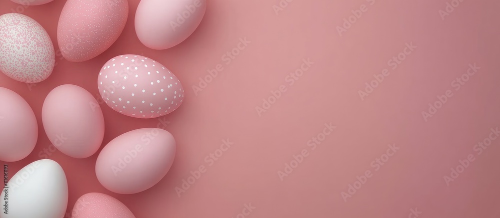 Aufkleber decorative pink eggs for celebrations overhead view with copy space for text or work presentation in