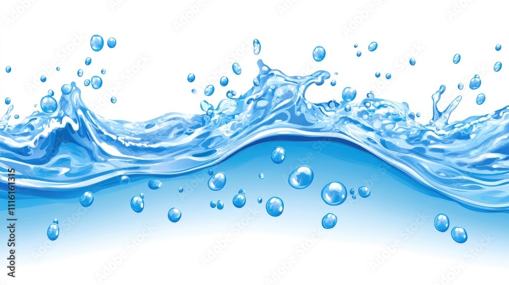 Poster high-resolution close-up of a dynamic water surface with bubbles and splashes conveying freshness an