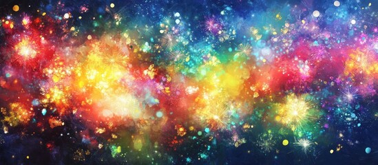 Fototapeta premium Vibrant Abstract Fireworks Display in Cosmic Colors Over a Dark Background