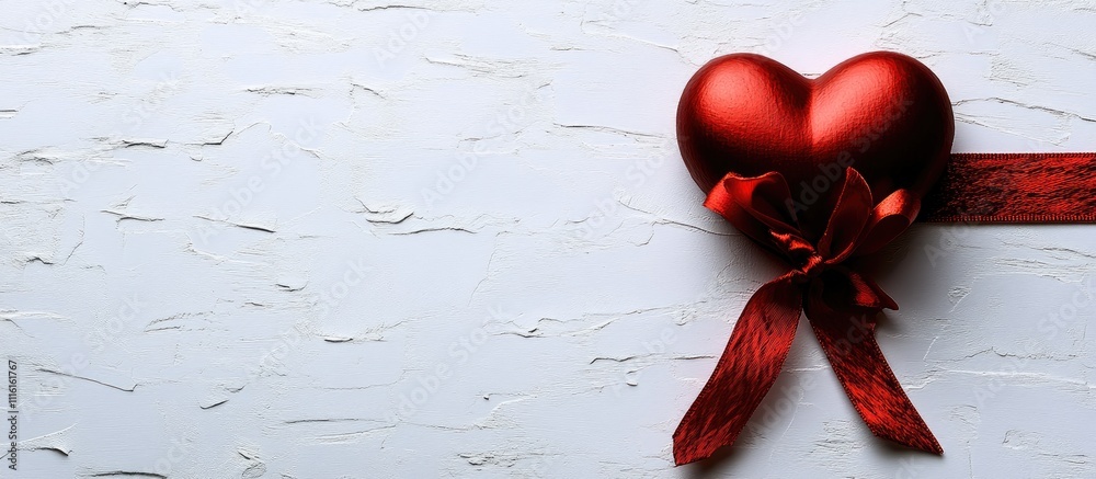 Poster blank card with red heart and ribbon on white background symbolizing love and affection for valentin