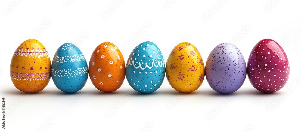 Aufkleber colorful decorated easter eggs arranged in a vibrant display on a clean white background for spring 