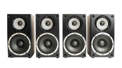 Fototapeta premium A set of four audio speakers designed for high-quality sound reproduction in home or studio environments.