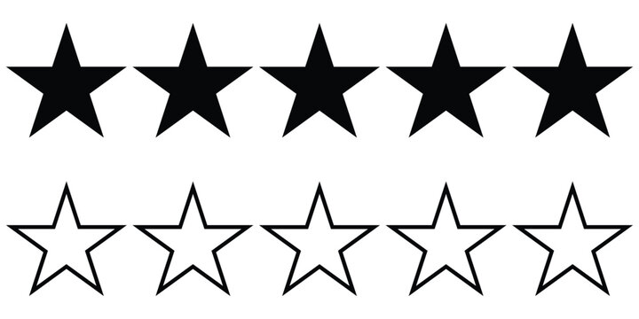 Five star icon. 5 star rating gold icon. star review set. Set rating stars icon badges. Feedback customers. Rank, level of satisfaction rating. Design eps 10
