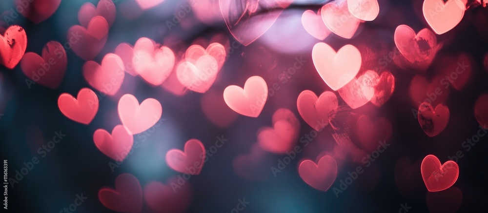 Aufkleber Bokeh background featuring vibrant pink hearts creating a dreamy and romantic atmosphere for various design projects.