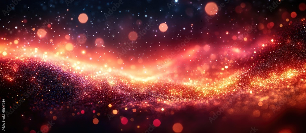 Poster Abstract red glitter texture with bokeh effect creating a mystical glowing background for design and artistic projects.