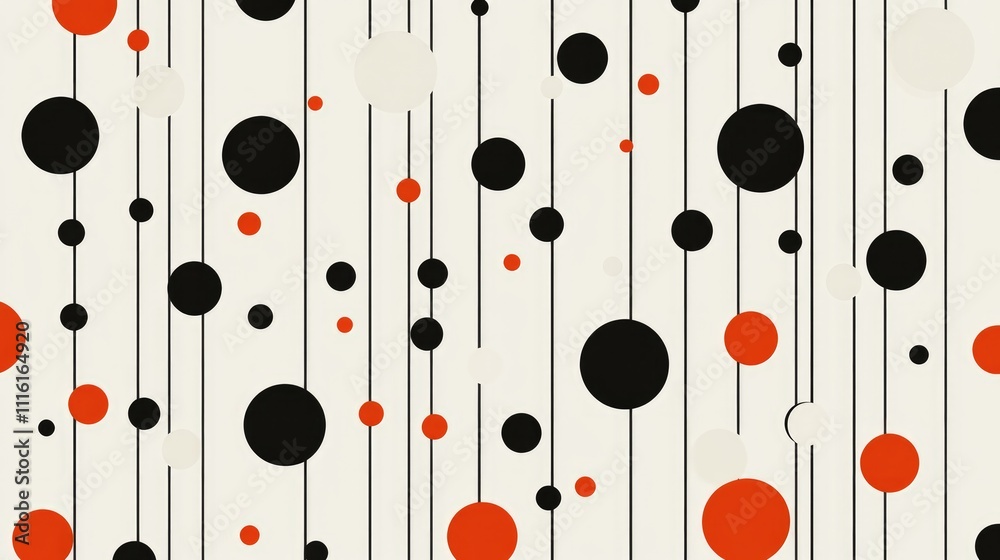 Poster Minimalistic geometric abstract pattern with circles and lines in Scandinavian style suitable for branding, web banners, and fabric prints.