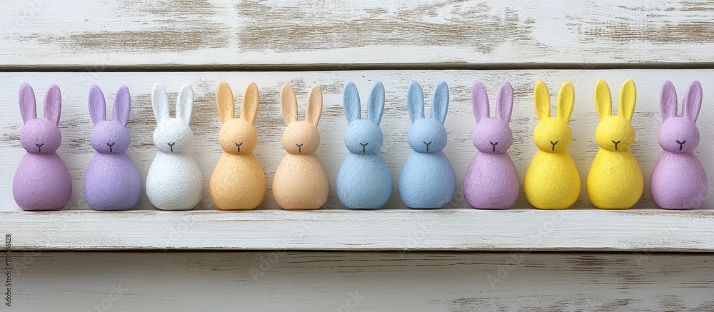 Aufkleber pastel colored easter bunnies arranged neatly with a soft focus background for a festive spring deco