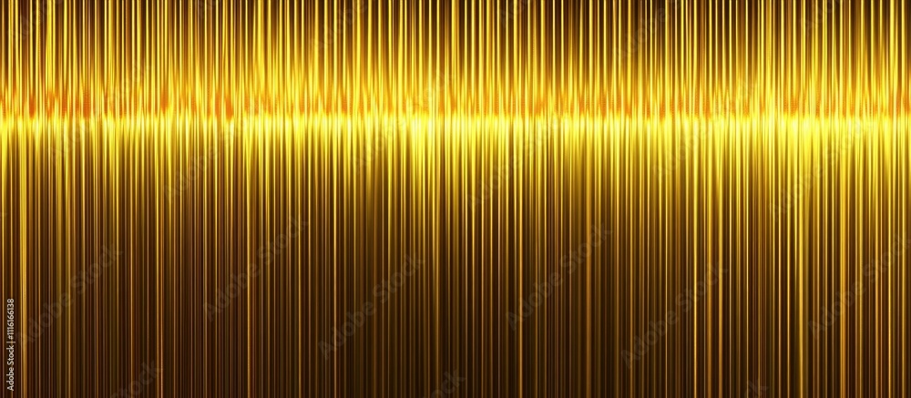 Poster Golden striped backdrop with abstract design featuring bokeh blurred shiny lights for elegant backgrounds and festive celebrations.