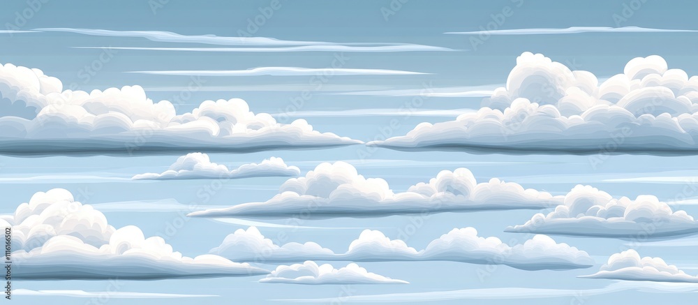 Poster Serene abstract illustration of a cloudy blue sky with soft white clouds in a tranquil atmosphere perfect for backgrounds and design projects