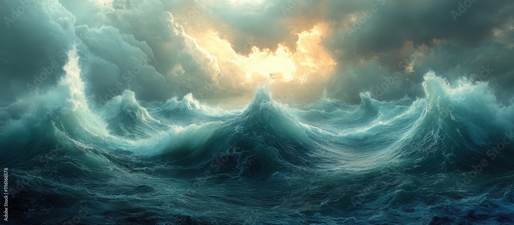 Aufkleber dynamic ocean waves at sunset with dramatic clouds and light reflections capturing the essence of na