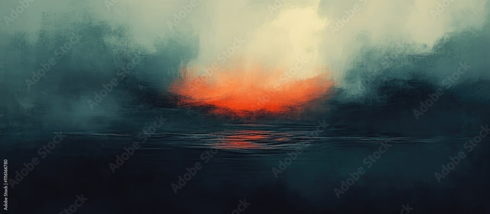 Aufkleber Abstract blurred background with a gradient of dark hues and a hint of orange sunset creating a moody atmospheric effect.