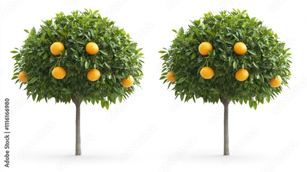 Aufkleber Fresh Orange Tree on White Background with Alpha Clipping Mask for Graphic Design Composition and Natural Elements Usage