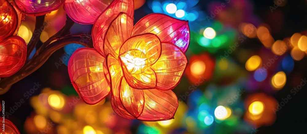 Aufkleber vibrant illuminated floral decorations creating a colorful and enchanting atmosphere in a festive se