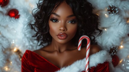 African American woman with candy cane