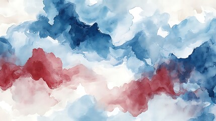Striking Abstract Watercolor Compositions in Azure, Ruby, and Cream for Interior Spaces
