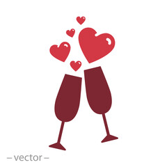 glasses filled with hearts icon, feelings and love, concept of valentines day, lovers day, flat web symbol, vector illustration