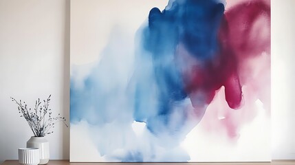 Striking Abstract Watercolor Compositions in Azure, Ruby, and Cream for Interior Spaces