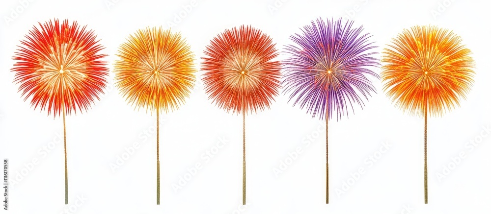 Poster vibrant collection of five colorful fireworks showcasing modern design and engineering excellence in