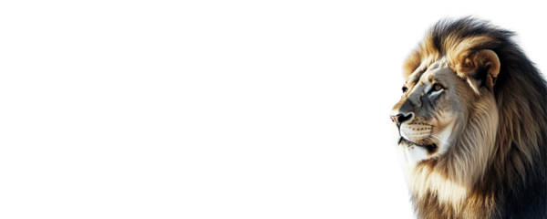 portret of lion isolated over white (transparent) background presenting power, calm, majestic feature perfect for finance expert adverts