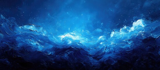 Vibrant abstract ocean waves in deep blue tones creating a serene and calming atmosphere in a stunning seascape composition.