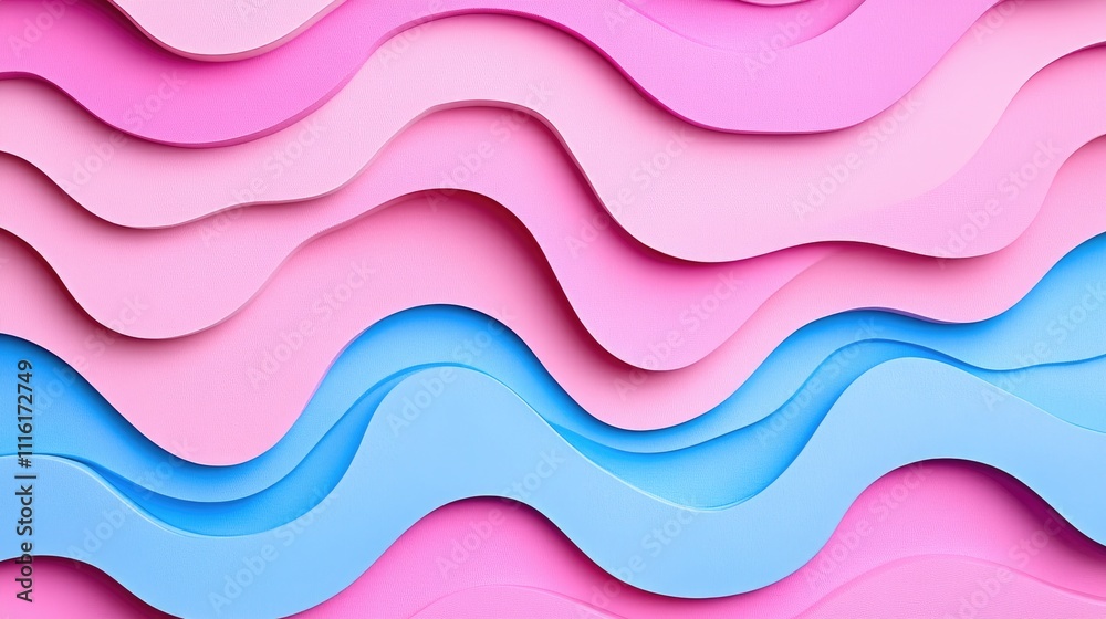 Poster colorful paper texture featuring layered pink and blue wavy shapes creating a modern abstract backgr