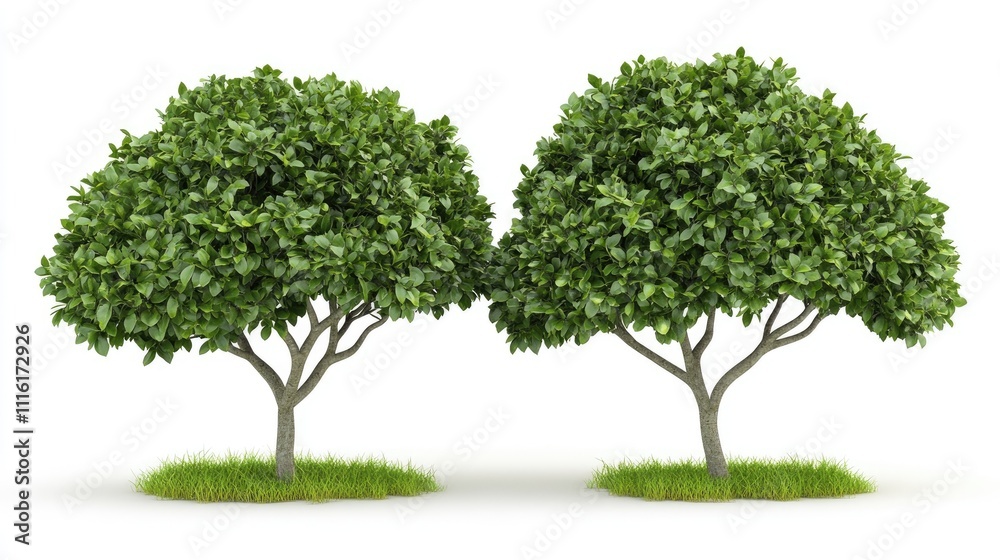 Poster summer green trees isolated on white background showcasing vibrant foliage ideal for nature-related 