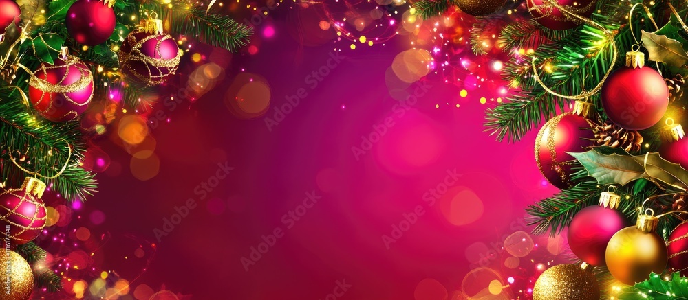 Aufkleber festive christmas bokeh background with colorful ornaments and garland creating a joyful holiday amb