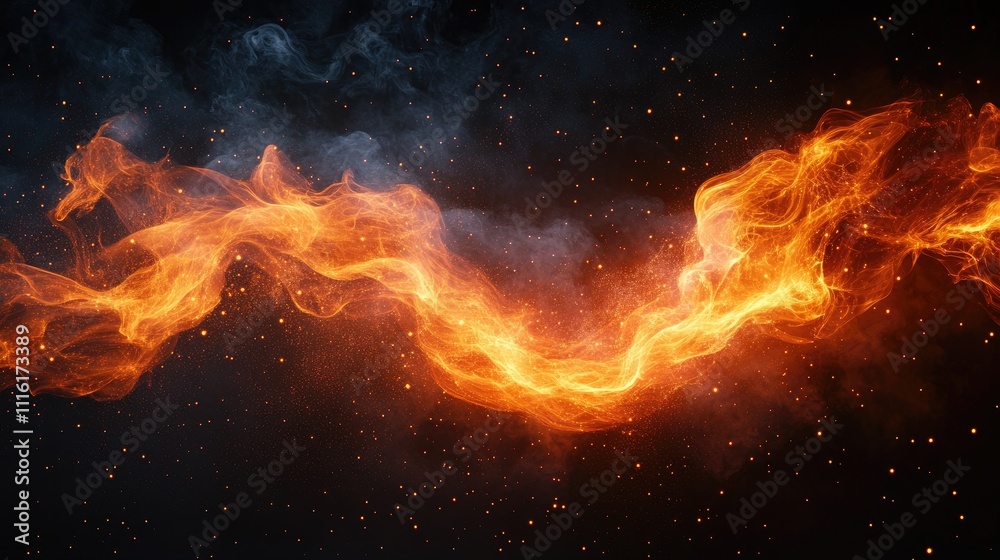 Poster vibrant abstract flames swirling against a dark background conveying energy and movement in a dynami
