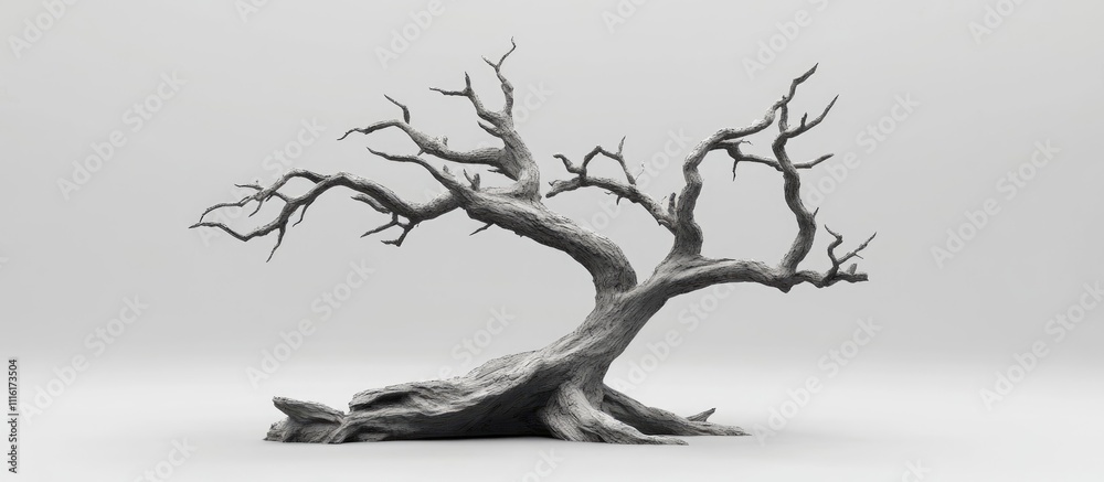 Poster Aged cedar tree with twisted branches showcasing its unique texture and character in a minimalistic setting