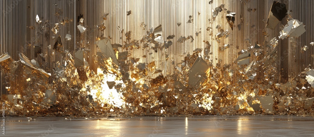 Aufkleber Abstract metallic explosion with glass shards reflecting light in a dynamic and dramatic composition suitable for creative and artistic projects