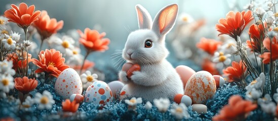 Easter themed medical card design with a cute bunny flowers and colorful eggs featuring a customizable text area for festive messages