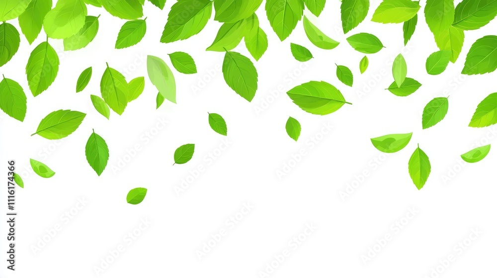 Aufkleber fresh mint leaves cascading on a clean white background creating a vibrant and natural design elemen