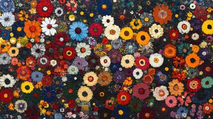 Vibrant assortment of colorful flowers blooming in a lush flower bed creating a picturesque and cheerful garden scene.