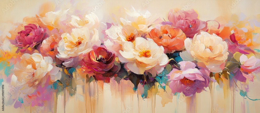 Poster vibrant abstract floral arrangement with soft pastel colors creating a serene and elegant atmosphere