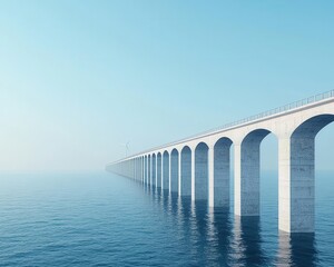 Obraz premium Modern seacrossing bridge with wind turbines along its length, generating renewable energy as it spans the coastline