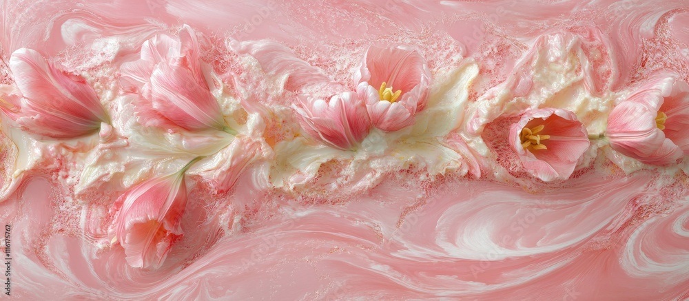 Poster delicate pink tulips on a soft pink backdrop perfect for celebrations or greeting cards with ample c