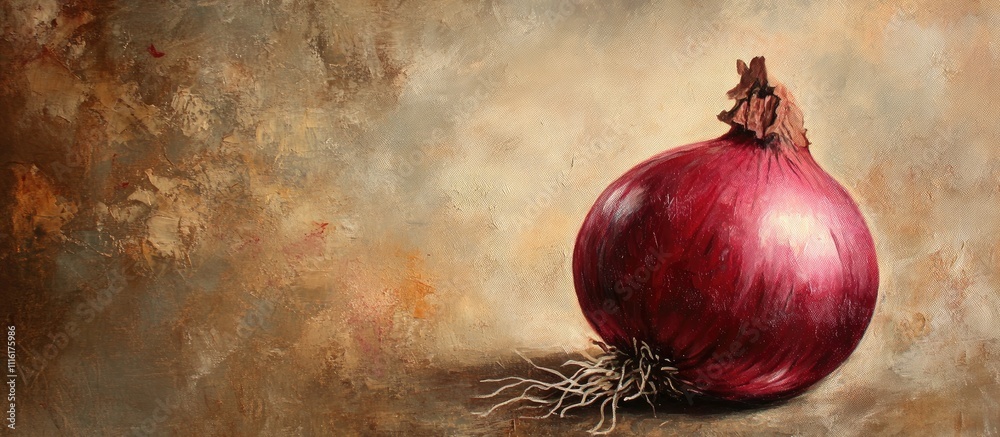 Aufkleber red onion presented as a rustic kitchen decoration with artistic background and textured surface