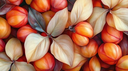 Evergreen Many Flowered Spindle Tree Foliage with Orange Fruits and Seeds in Garden Setting Presenting Rich Autumn Colors in Rural Devon England