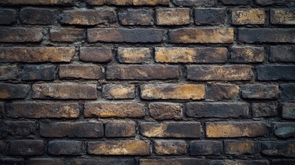 Obraz premium Vintage wall of old bricks with distinct signs of aging, capturing the unique charm and character of the weathered bricks. Ideal for designs with ample copy space.