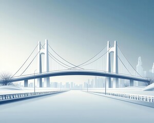 Obraz premium Futuristic suspension bridge with sleek curves, spanning a wide river with elegant towers rising from the water