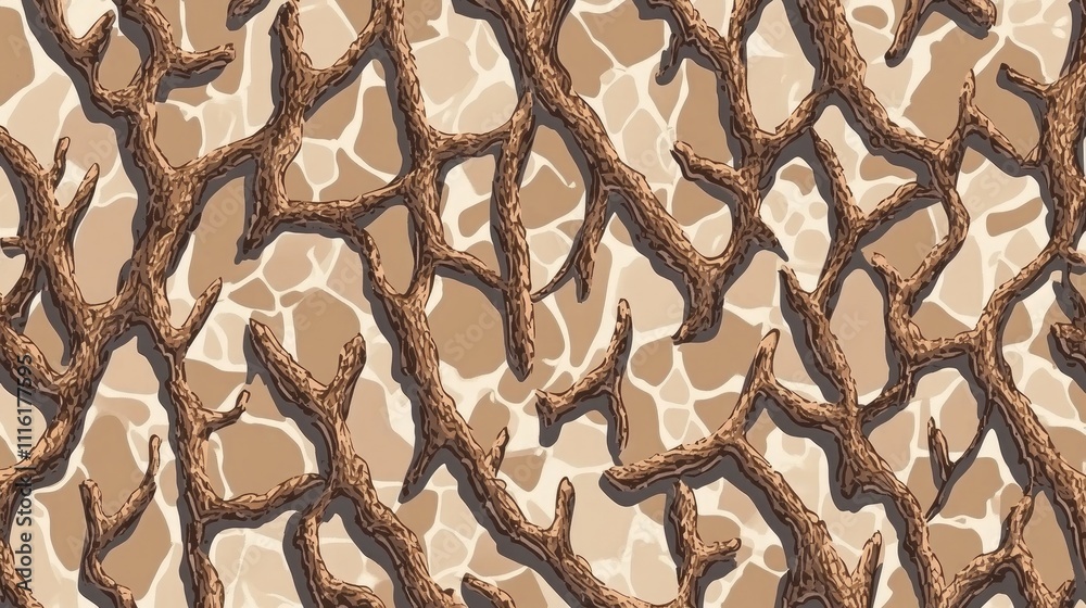 Poster seamless pattern of tree roots on textured background showcasing natural elements in earthy tones fo