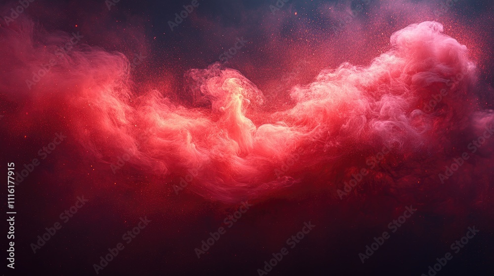 Poster Dynamic swirls of vibrant red smoke against a dark background creating a mystical and dramatic atmosphere for artistic compositions