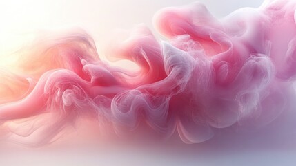 Soft pink smoke swirling gently on a bright white background creating an ethereal and dreamy abstract composition.