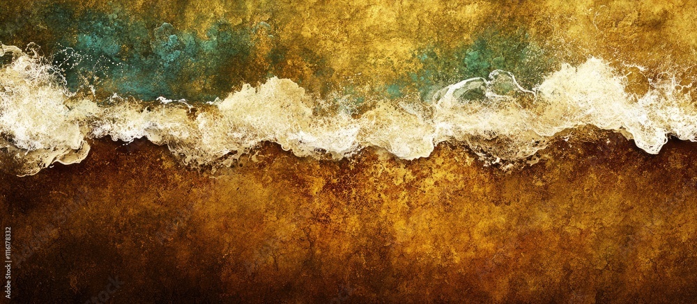 Poster Coastal Waves Artwork with Abstract Textures and Aerial Perspective for Merging Land and Sea Elements in Visual Composition