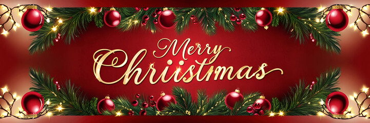 A vibrant holiday-themed banner featuring a warm, rich red velvet background illuminated by delicate, glowing fairy lights that resemble twinkling stars,