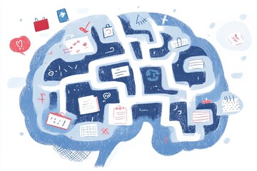 Adult ADHD brain map showing executive function challenges and strategies. The concept of adults with ADHD