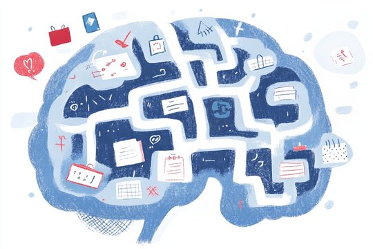 Adult ADHD brain map showing executive function challenges and strategies. The concept of adults with ADHD