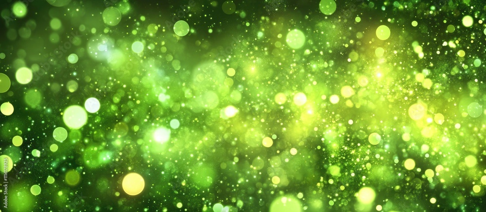 Poster warm green bokeh backdrop with festive lights ideal for christmas themed designs and ample copy spac